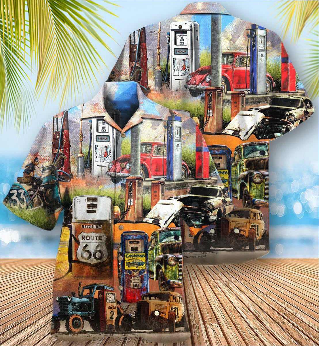 Classic Car Hawaiian Shirt With Detailed Graphic For Coastal Vacations Warm Weather Events And Daily Style