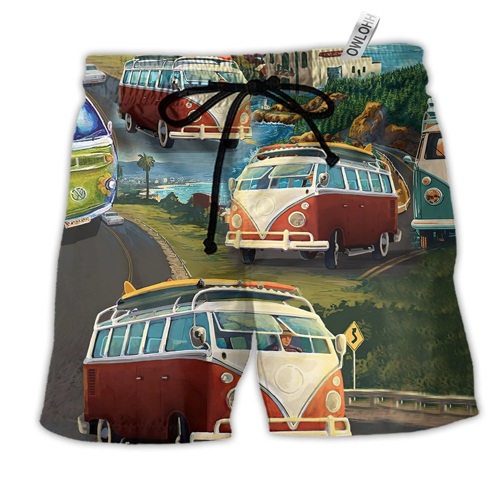 Car Finding A Trip Hawaiian Print Beach Shorts For Vehicle Lover Vacation Wear