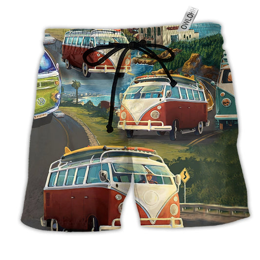 Car Finding A Trip Hawaiian Print Beach Shorts For Vehicle Lover Vacation Wear