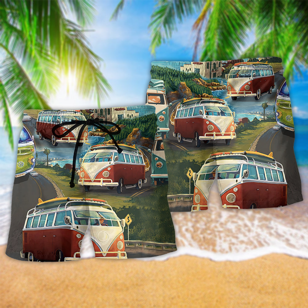 Car Adventure Trip Journey Beach Shorts Pattern Detail For Summer Adventures And Leisure And Relaxation