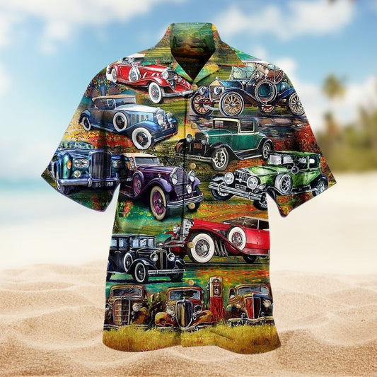 Car Creative Pattern Hawaiian Shirt For Automotive Enthusiasts, Coastal Trips, And Casual Warm Weather Style