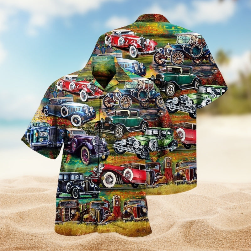 Car Creative Pattern Hawaiian Shirt For Automotive Enthusiasts, Coastal Trips, And Casual Warm Weather Style