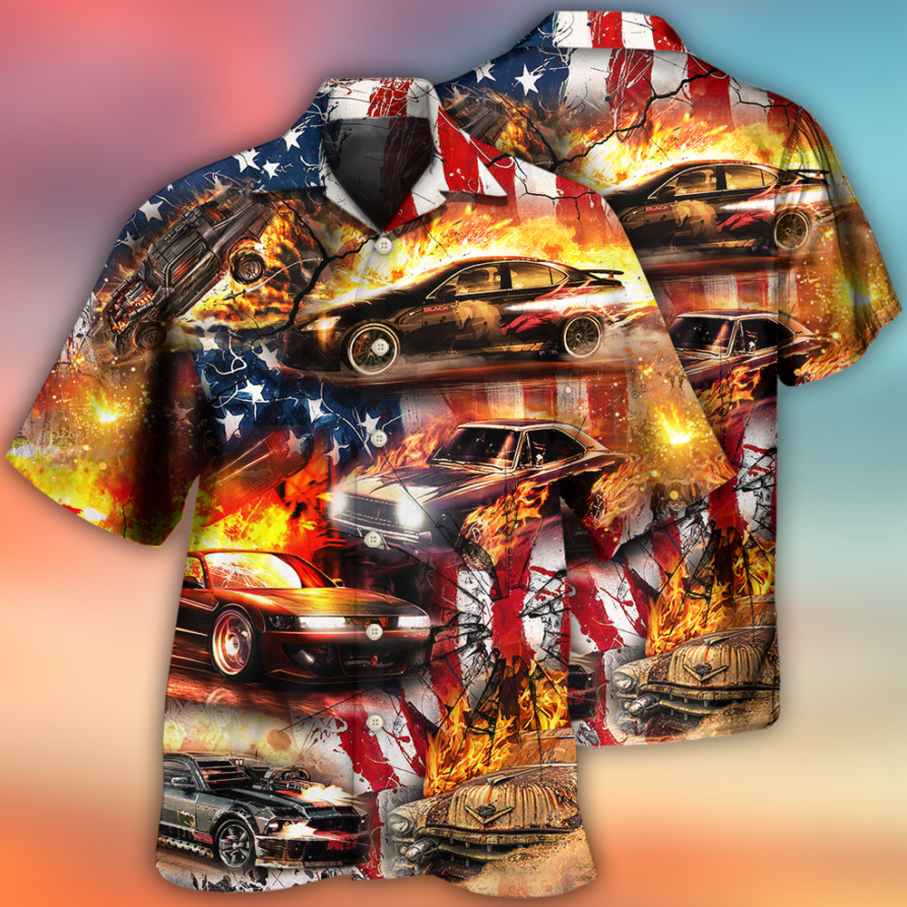 Car Independence Day Fire Hawaiian Shirt For Poolside Relaxation And Sunny Getaways
