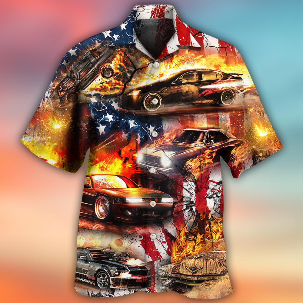 Car Independence Day Fire Hawaiian Shirt Pattern View For Lightweight Everyday Style