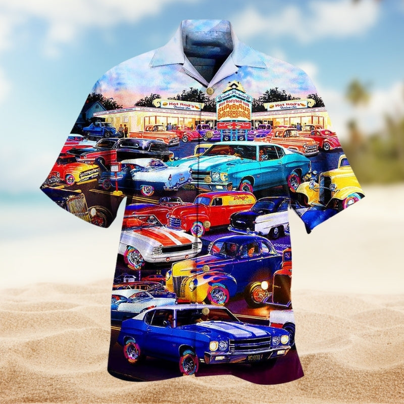 Classic Car Hawaiian Shirt For Tropical Holidays, Outdoor Gatherings, And Everyday Comfort