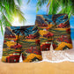 Car Red Playful Mountain Beach Shorts Print Detail For Relaxed Warm Weather Wear