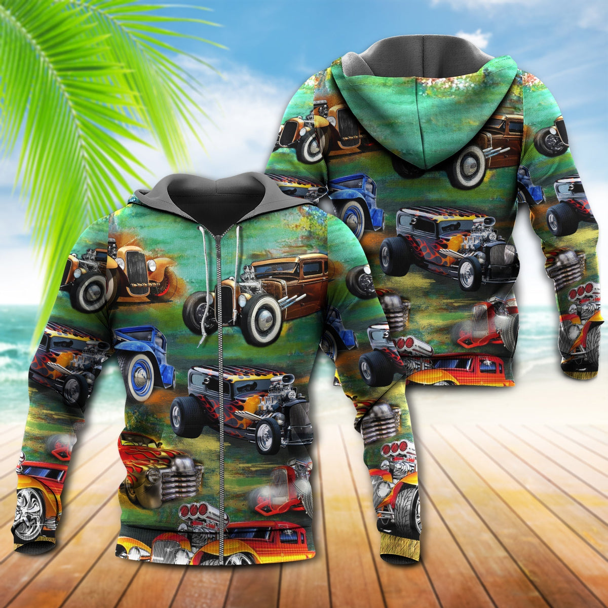 Retro Green Luxury Car Hoodie For Vehicle Enthusiasts Travel Days And Comfortable Layering