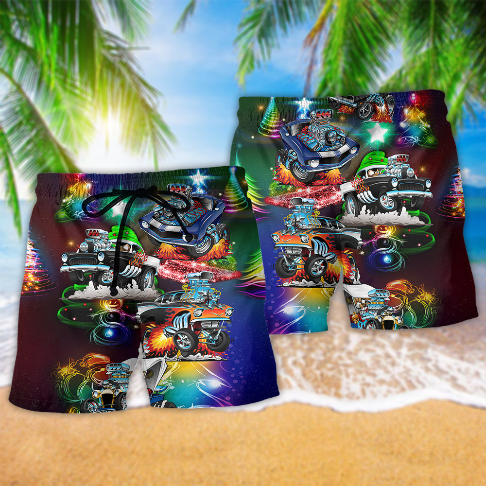 Christmas Car Star Beach Shorts Pattern Detail For Relaxed Weekends And Easy Warm Weather Wear