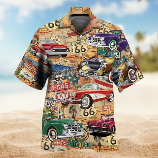 Car Creative Pattern Hawaiian Shirt For Racing Fans, Summer Outings, And Relaxed Vacation Wear