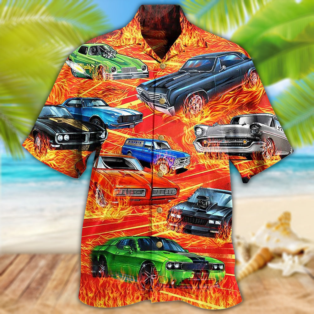 Car Fire Hawaiian Shirt Design Detail For Sunny Adventures And Casual Wear