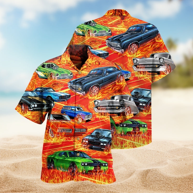 Car Fire Hawaiian Shirt For Island Vacations, Resort Wear, And Relaxed Seasonal Style