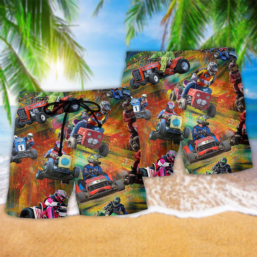 Colorful Car Racing Dynamic Beach Shorts Pattern Detail For Leisure Travel And Flexible Everyday Wear
