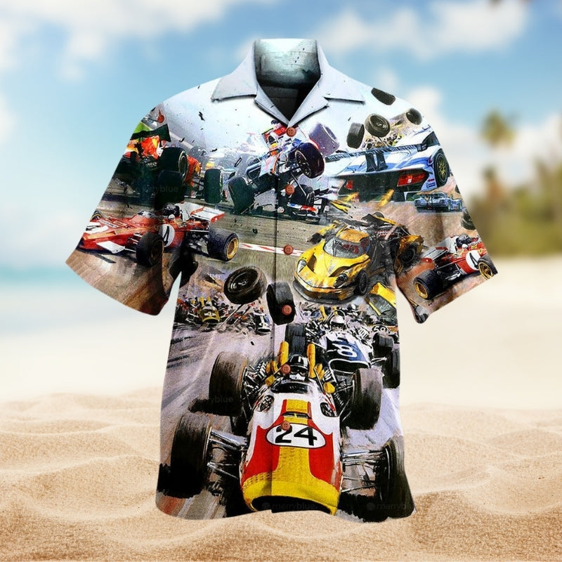 Car Racing Hawaiian Shirt For Racing Fans, Summer Outings, And Relaxed Vacation Wear