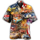 Patriotic Car Racing Independence Hawaiian Shirt For Resort Trips, Coastal Parties, And Warm Weather Style