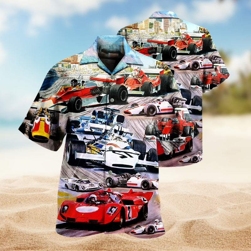 Car Racing Hawaiian Shirt For Automotive Enthusiasts, Coastal Trips, And Casual Warm Weather Style
