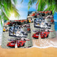 Car Racing Beach Shorts Pattern Detail For Vacation Style And Relaxed Casual Wear