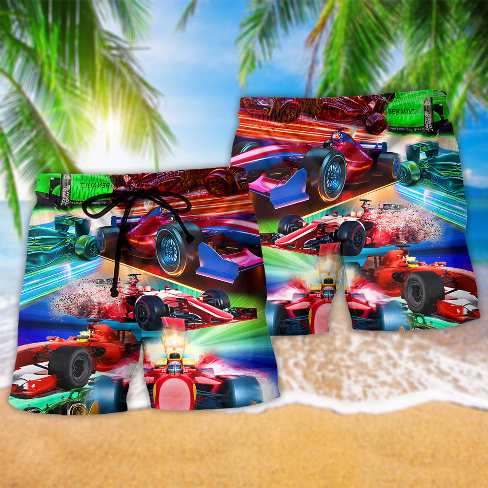 Auto Racing Warning Speed Color Beach Shorts For Summer Vacation And Coastal Travel