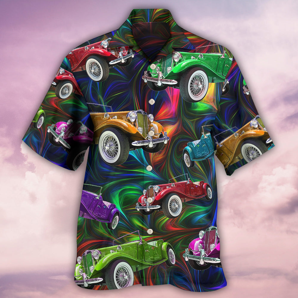 Retro Colorful Car Vibe Hawaiian Shirt Design View For Resort Travel And Thoughtful Gifting