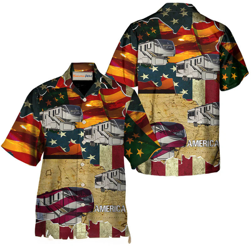Car American Sunset Custom Hawaiian Shirt Pattern View For Relaxed Warm Weather Outfits