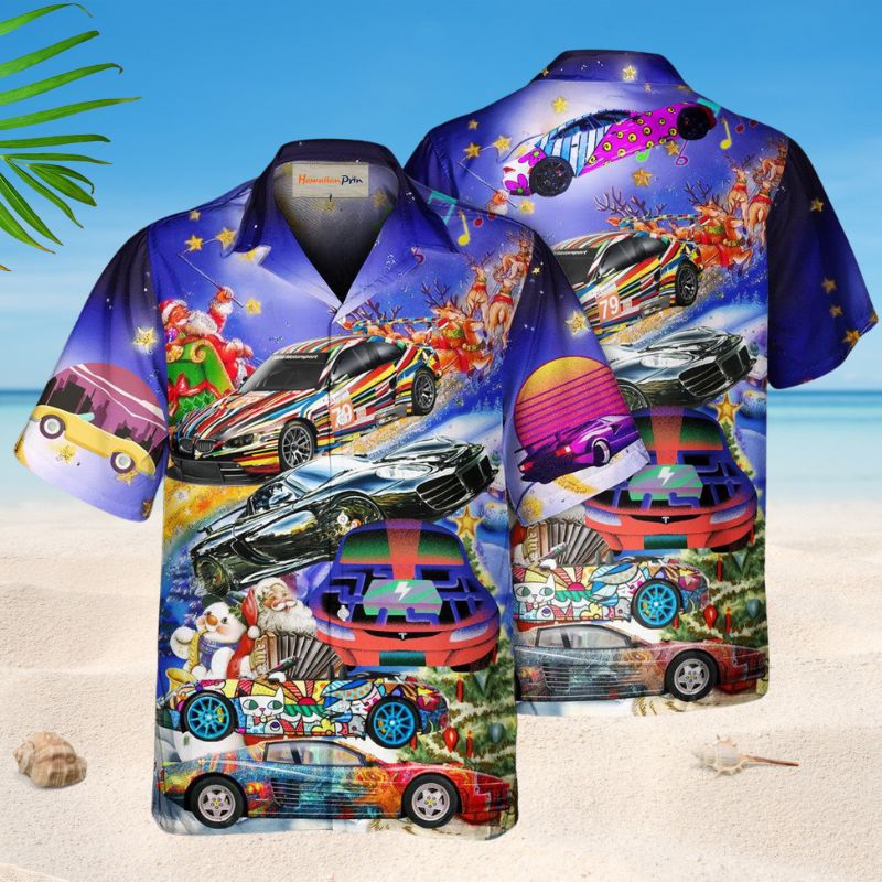 Funny Car Christmas Hawaiian Shirt For Winter Celebrations, Beach Travel, And Relaxed Holiday Wear