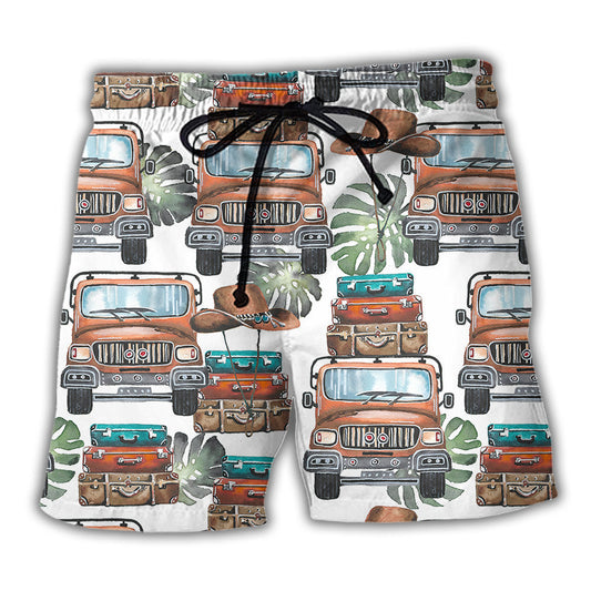 Travel Car And Luggage Adventure Beach Shorts Pattern View For Vacation Travel And Outdoor Fun