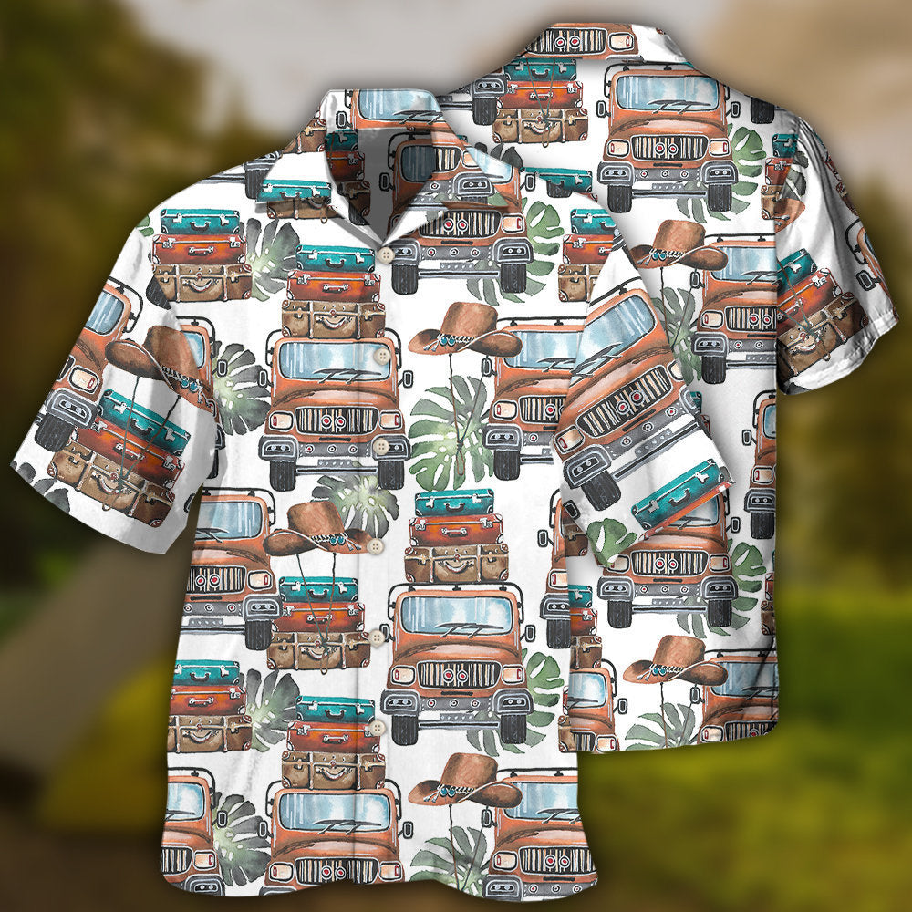 Travel Car Luggage Adventure Hawaiian Shirt For Resort Trips, Coastal Parties, And Warm Weather Style