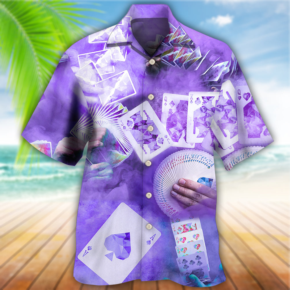 Purple Casino Cards Hawaiian Shirt With Detailed Graphic For Tropical Holiday Resort Parties And Everyday Style