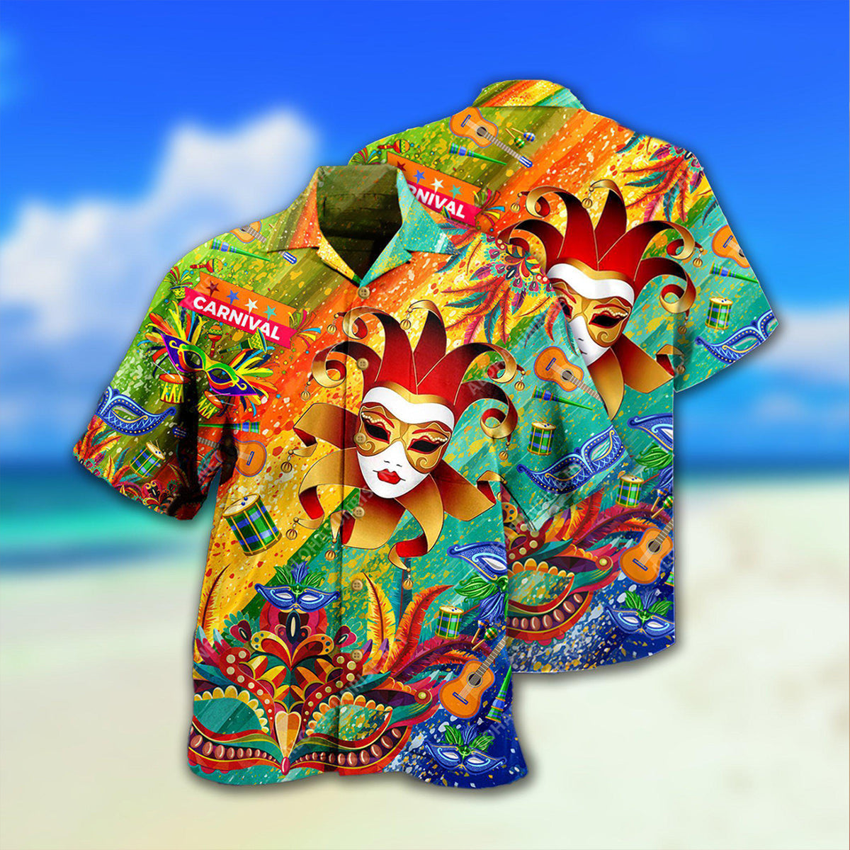 Festive Colorful Carnival Celebration Hawaiian Shirt Detailed Pattern View For Resort Wear