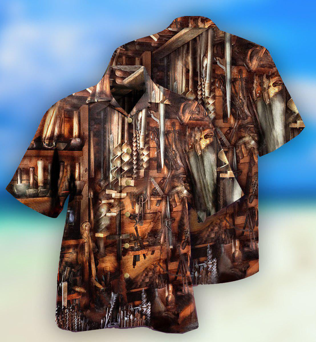 Carpenter Hawaiian Shirt With Detailed Graphic For Coastal Vacations Warm Weather Events And Daily Style