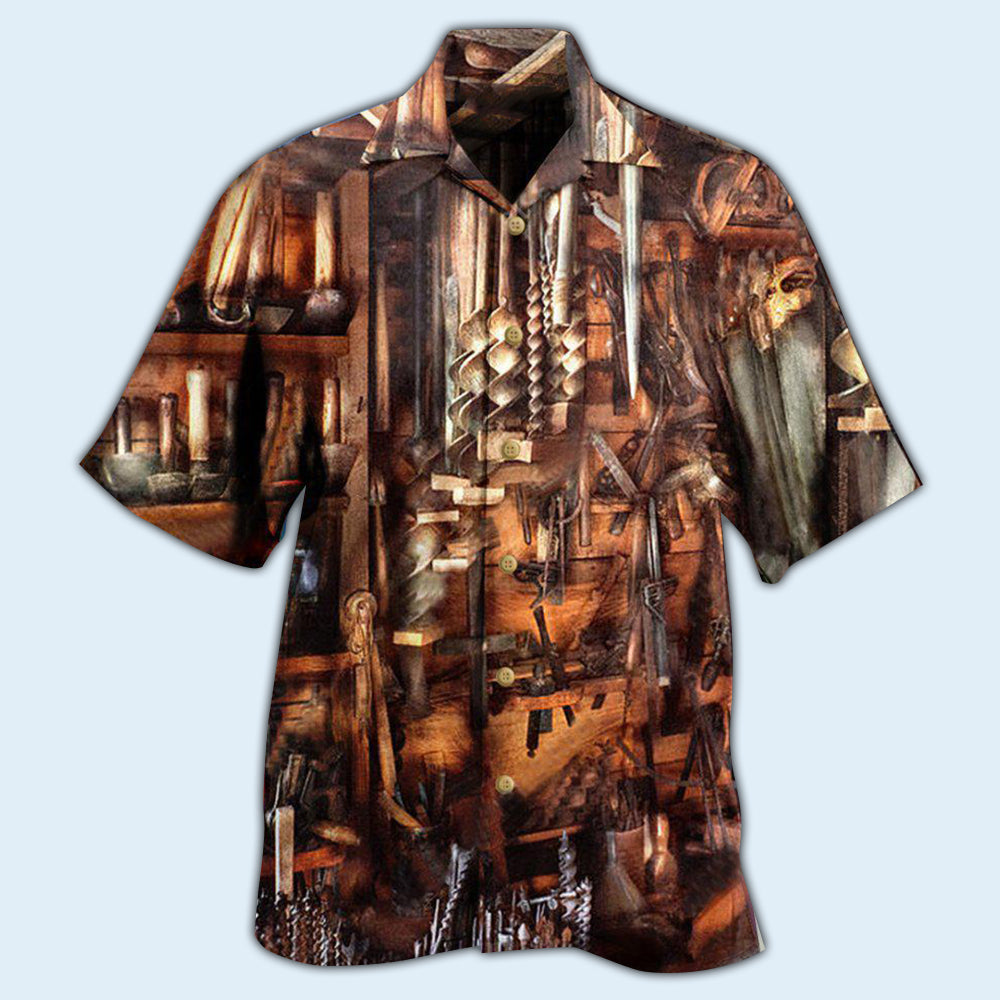 Carpenter Hawaiian Shirt With All Over Print For Coastal Vacations Warm Weather Events And Daily Style