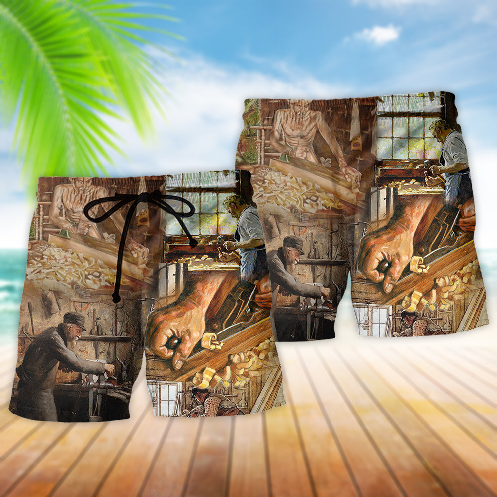 Carpenter Busy Work Tools Beach Shorts Pattern View For Weekend Trips And Outdoor Activities