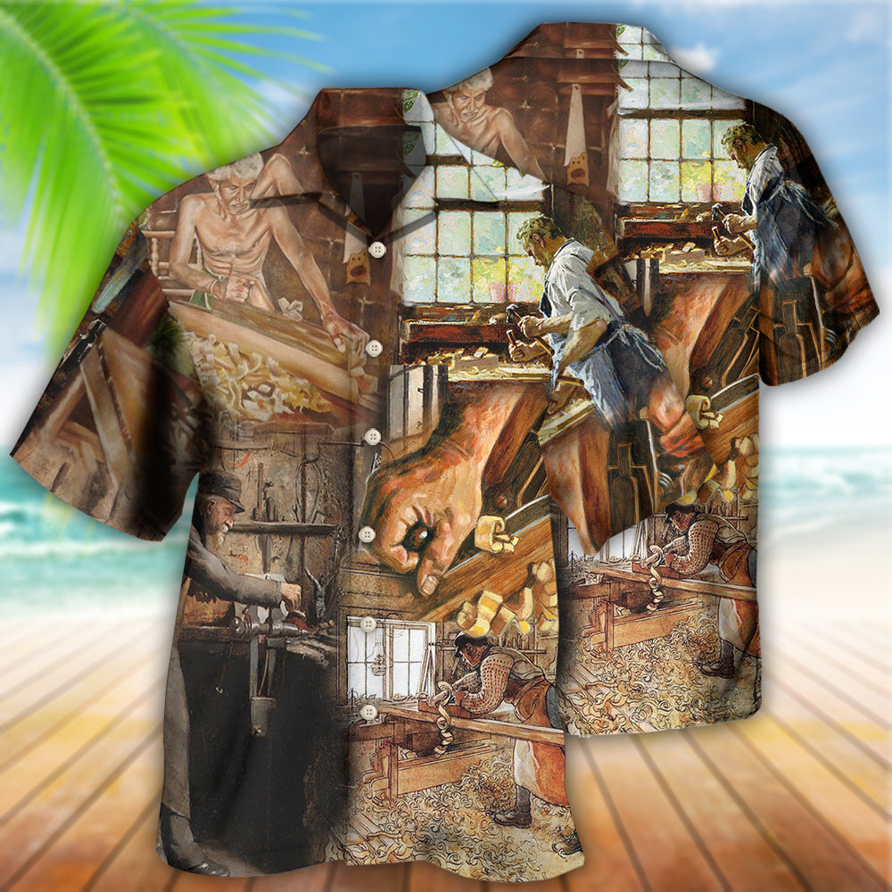 Carpenter Busy Hawaiian Shirt Pattern Detail For Vacation Travel And Daily Wear