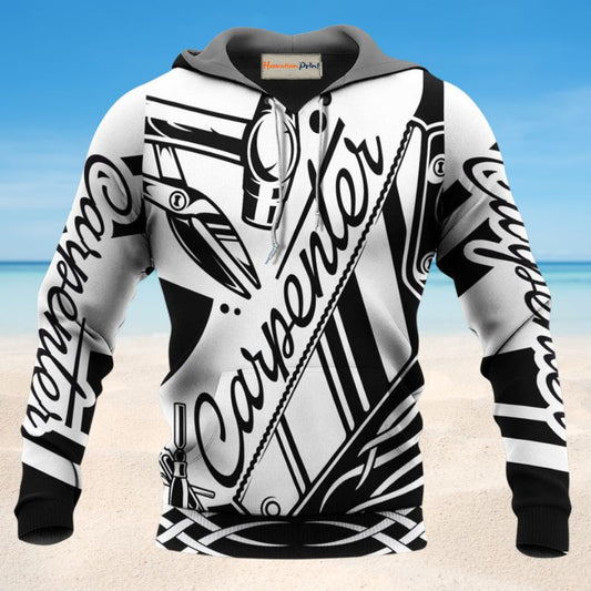 Black White Carpenter Hard Work Hoodie For Everyday Streetwear Seasonal Travel And Gift Giving