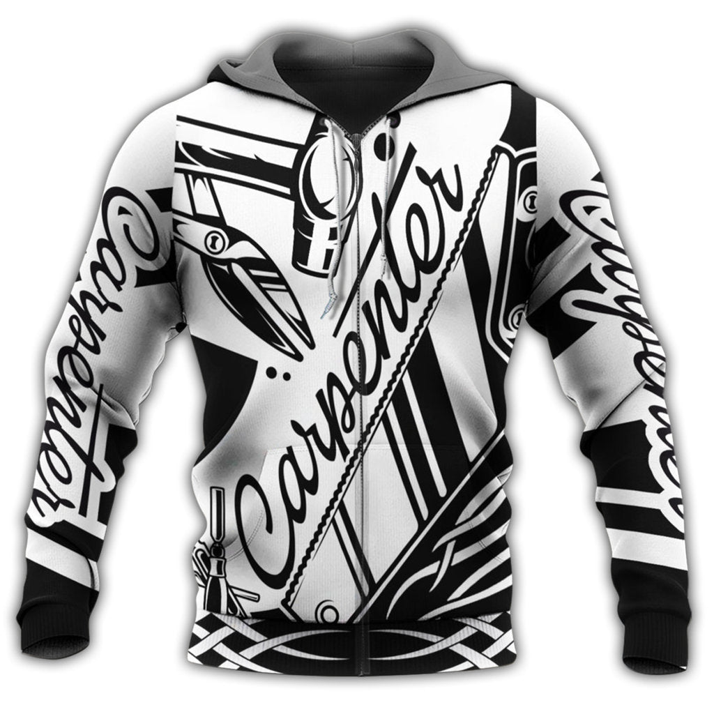 Black White Carpenter Hard Work Hoodie For Everyday Streetwear Seasonal Travel And Gift Giving