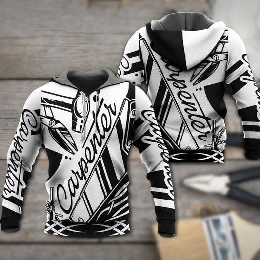Black White Carpenter Hoodie For Everyday Wear Outdoor Adventures And Comfortable Style