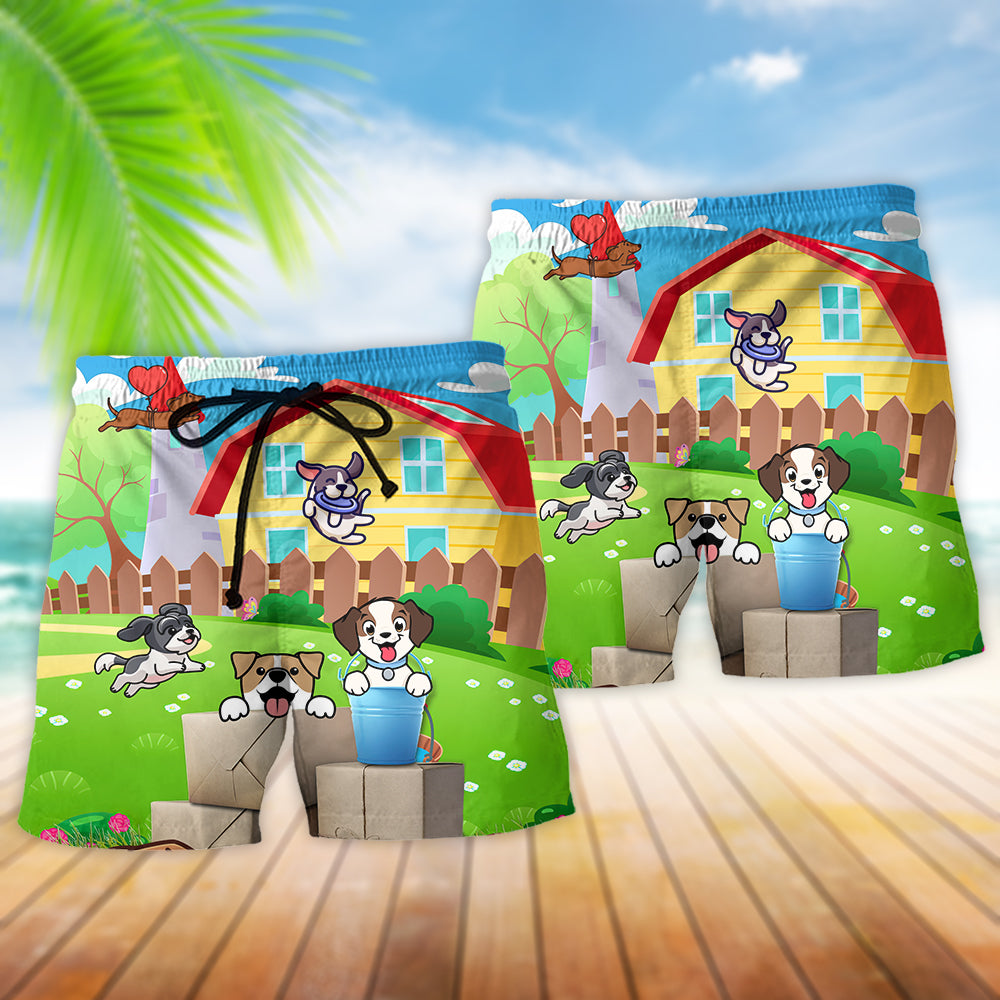 Dog Beach Shorts Pattern Detail For Tropical Escapes And Travel Ready Comfort