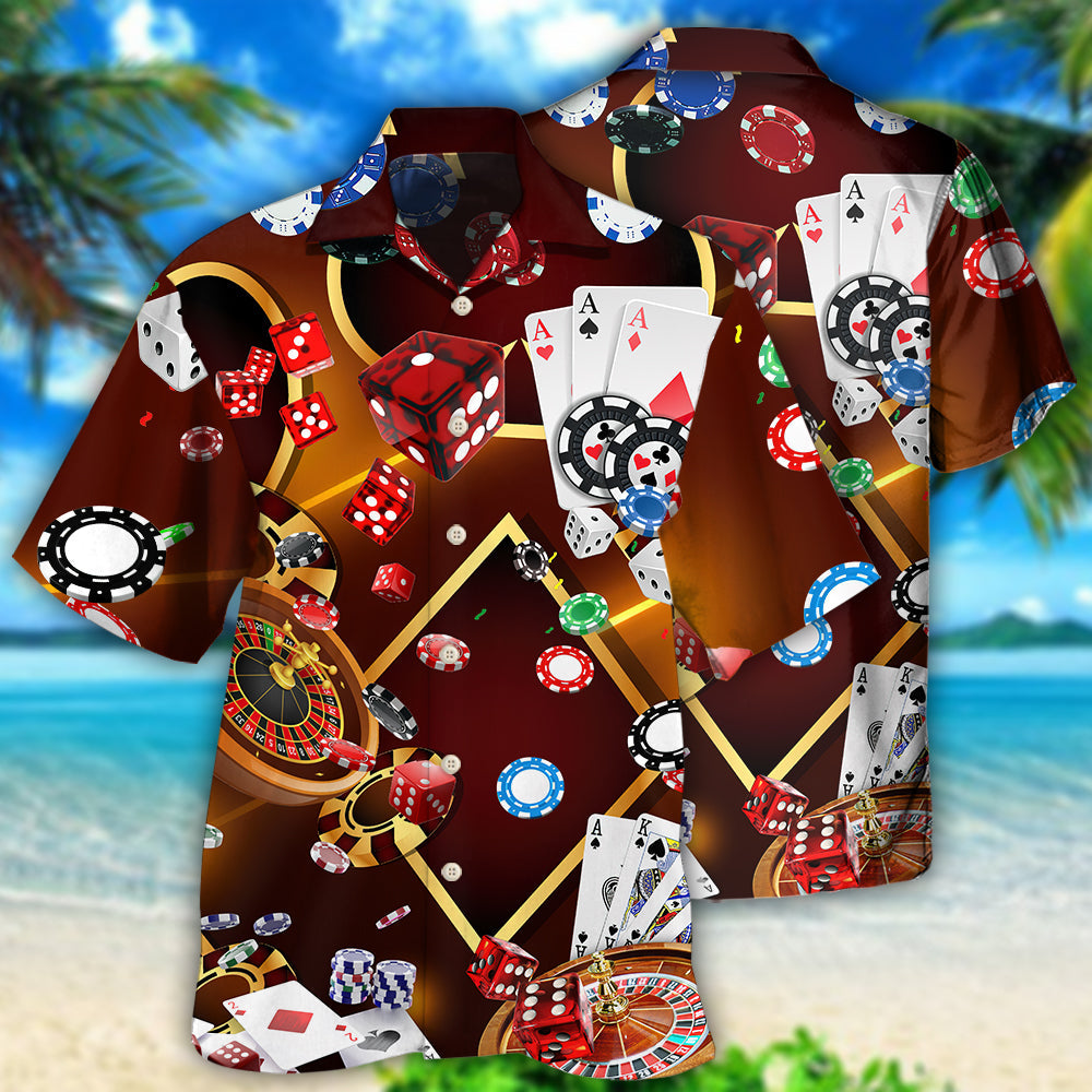 Gold Casino Cards Hawaiian Shirt With All Over Print For Resort Travel Summer Outings And Casual Gatherings