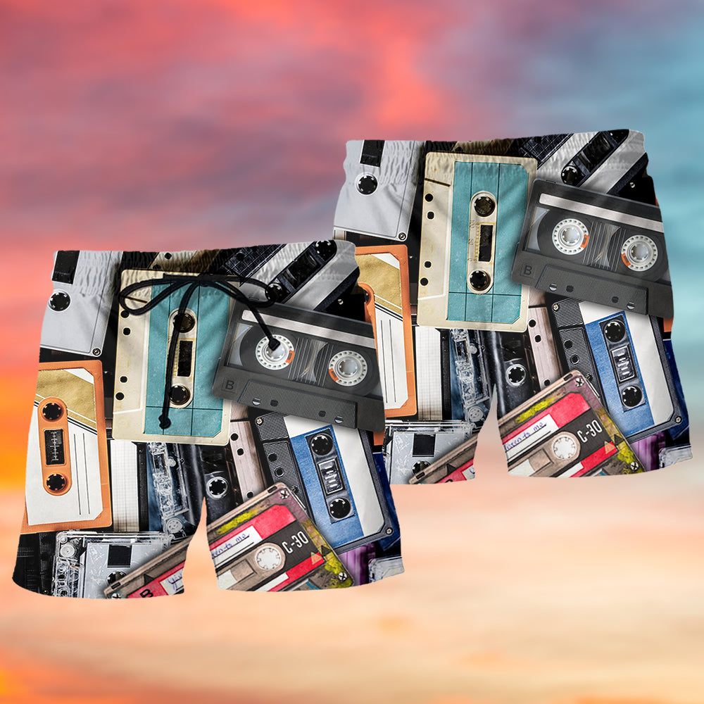Cassette Tape Music Lover Minimal Beach Shorts For Resort Travel And Thoughtful Summer Gifting
