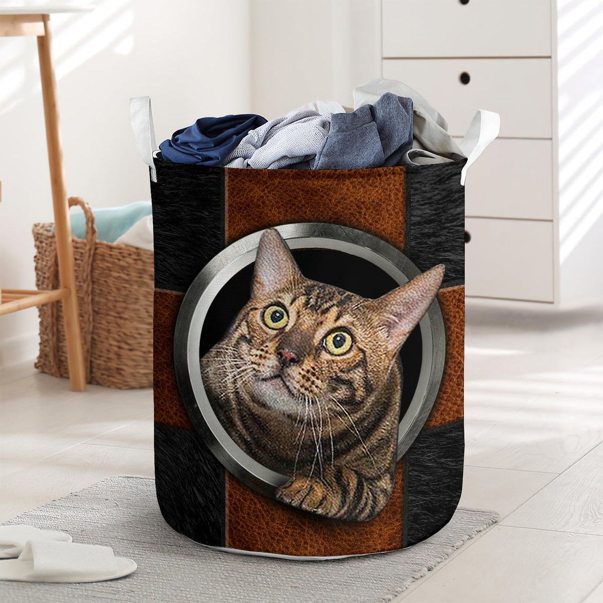 Cute Cat In The Hole Laundry Basket For Bathroom Bedroom Storage
