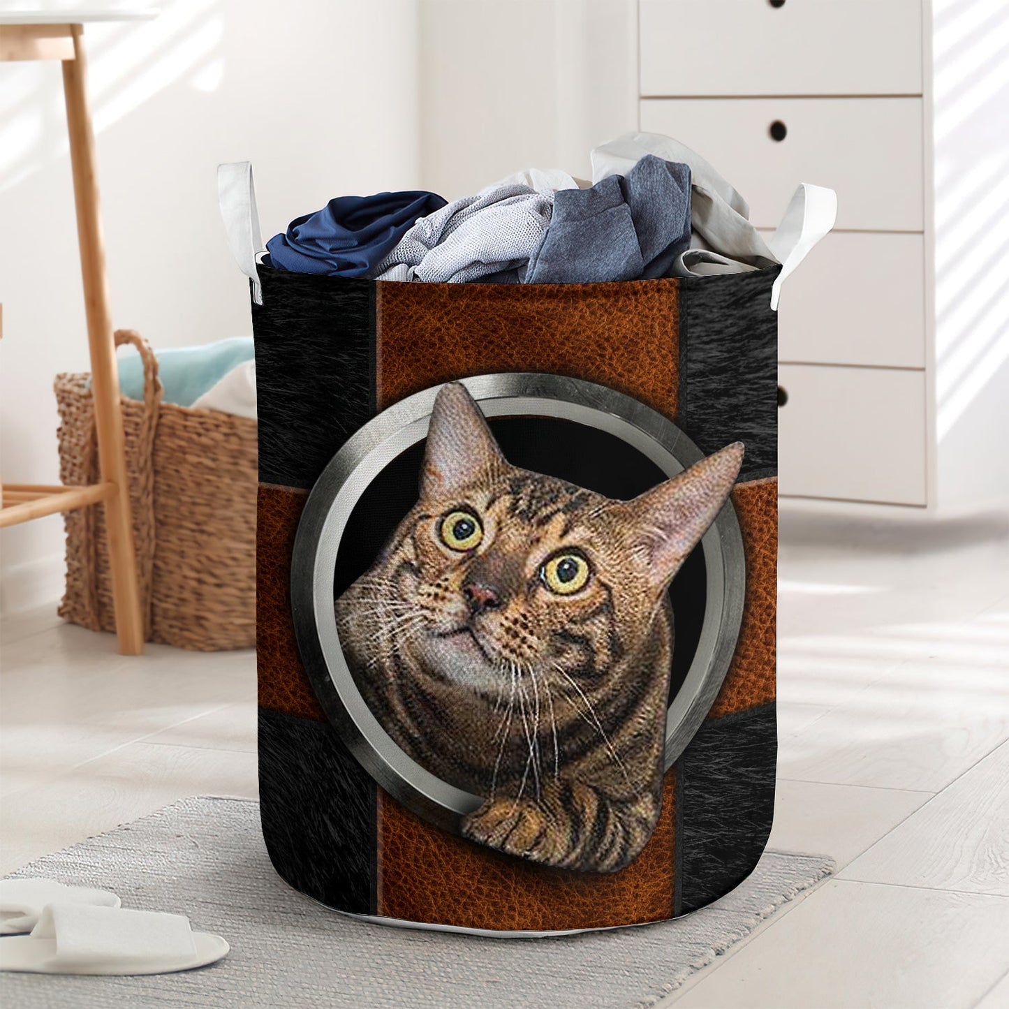 Cute Cat In The Hole Laundry Basket For Bathroom Bedroom Storage