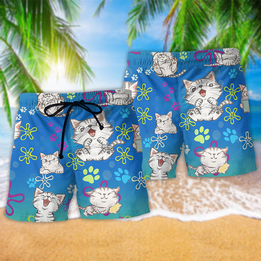 Cat Companionship Beach Shorts Pattern Detail For Cruise Vacations And Vacation Ready Style