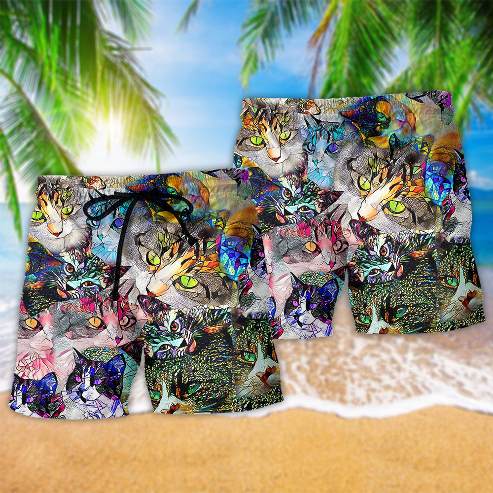 Stained Glass Cat Beach Shorts Pattern Detail For Poolside Fun And Thoughtful Gift Giving
