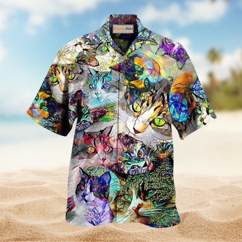 Cat Amazing Stained Glass Hawaiian Shirt For Tropical Travel Outdoor Parties And Relaxed Casual Wear