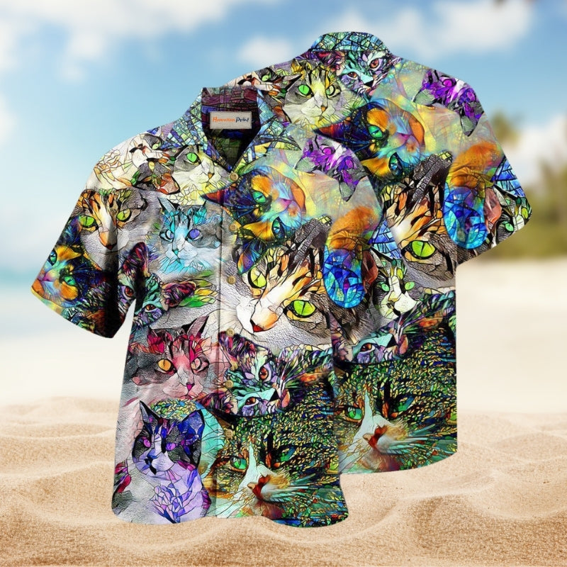 Cat Amazing Stained Glass Hawaiian Shirt For Tropical Travel Outdoor Parties And Relaxed Casual Wear