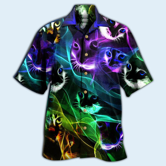 Neon Cat Awesome Flash Hawaiian Shirt Design View For Casual Summer Styling