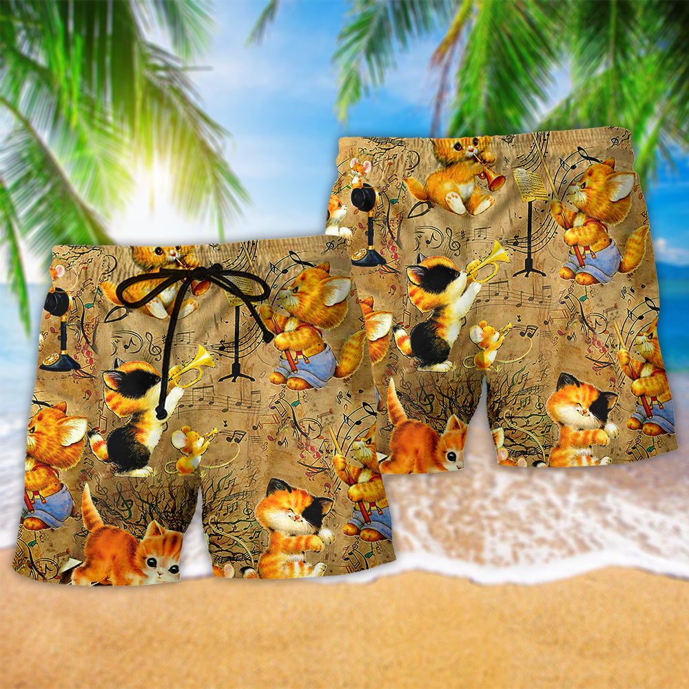 Baby Cat Loves Music Funny Beach Shorts Print View For Coastal Escapes And Casual Outings