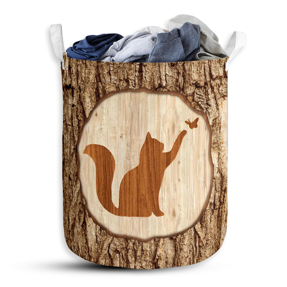 Small Size Cat Bark Wood Classic Laundry Basket For Bathroom Bedroom Storage