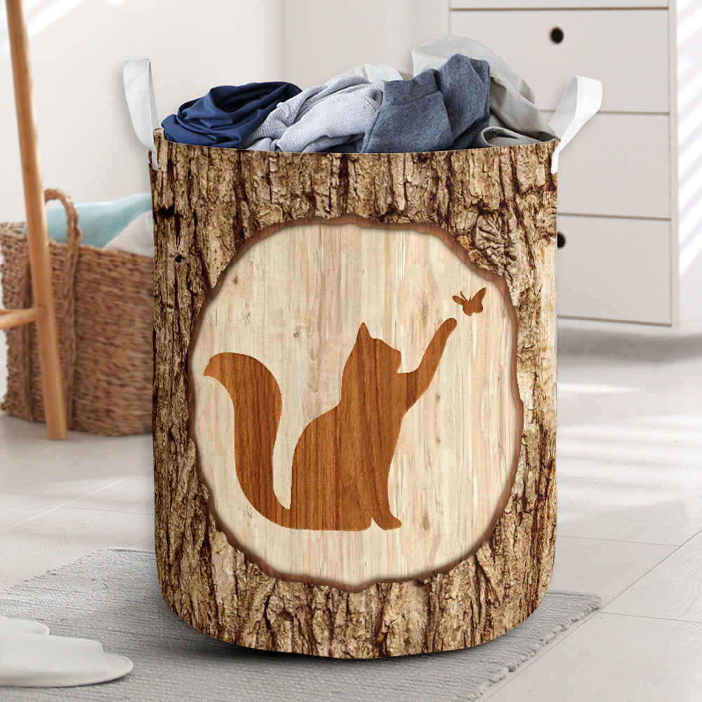 Cat Bark Wood Classic Laundry Basket For Room Home Organizer