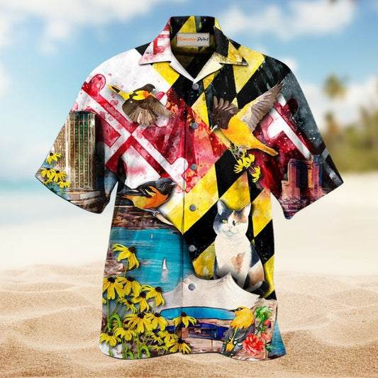 Cat Beautiful Maryland State Hawaiian Shirt For Summer Vacation Beach Travel And Relaxed Casual Wear