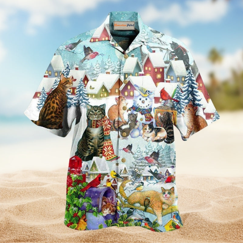 Cat Bird Winter Hawaiian Shirt For Coastal Adventures Outdoor Gatherings And Casual Warm Weather Wear